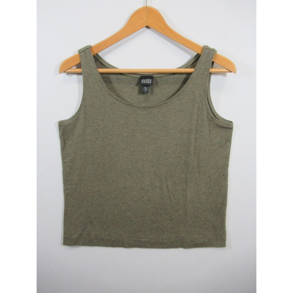 Eileen Fisher Ribbed Tank Top Women XL Olive Green Sleeveless